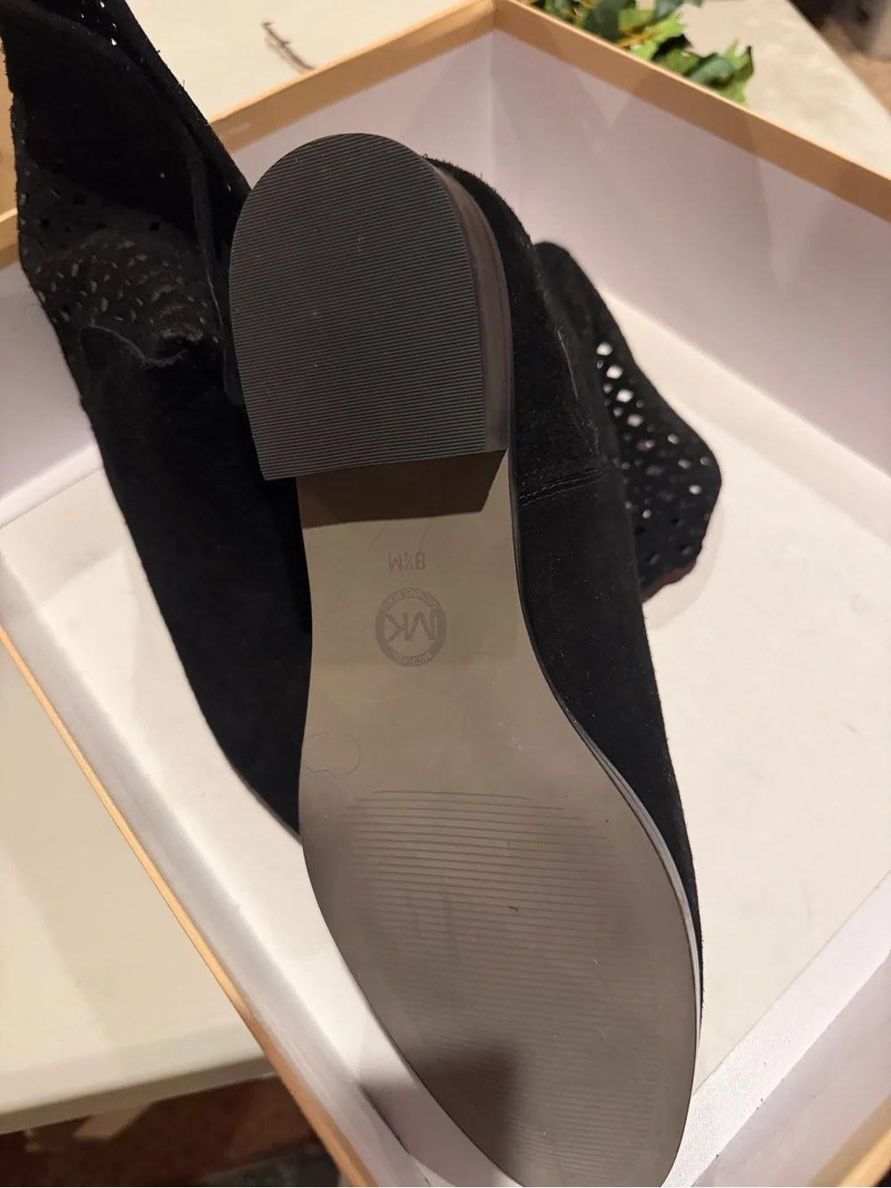 Michael Kors Black Suede Laser-Cut Foldover Ankle Boots